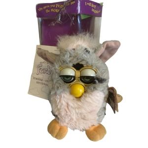 1998 Furby 1st Generation Grey Polka Pink Belly Blue Eyes Model 70-800 WORKS